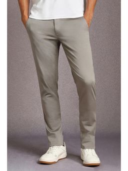 Louis Philippe - Men Grey Textured Flat Front Casual Trousers