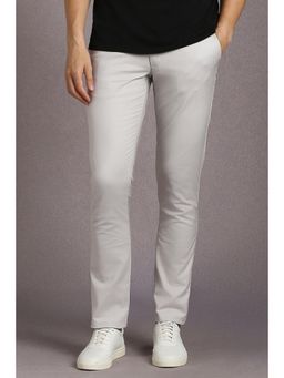 Louis Philippe - Men Grey Solid Flat Front Casual Trousers