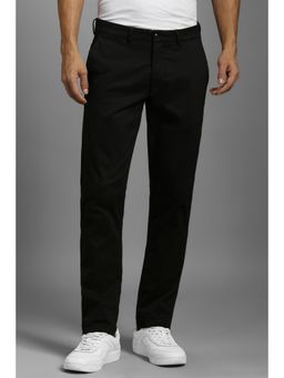 Louis Philippe - Men Black Solid Flat Front Casual Trousers