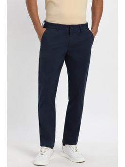 Peter England - Men Navy Blue Solid Casual Trousers