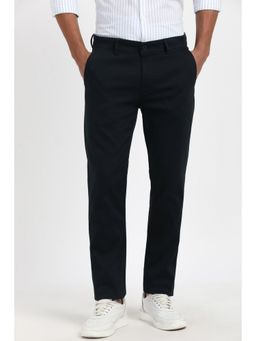 Peter England - Men Navy Blue Textured Casual Trousers