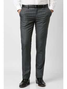 Peter England - Men Grey Check Formal Trousers