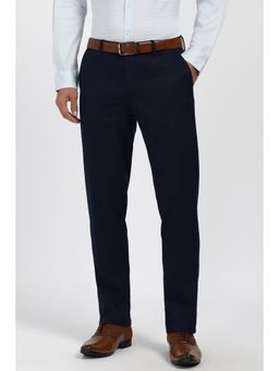 Peter England - Men Navy Blue Stripe Formal Trousers