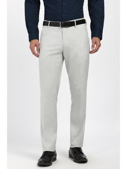 Peter England - Men Grey Textured Formal Trousers