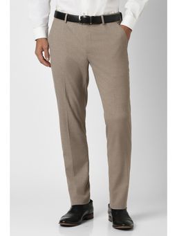 Peter England - Men Brown Textured Formal Trousers