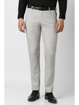 Peter England - Men Grey Textured Formal Trousers