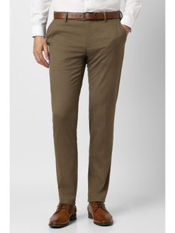 Peter England - Men Khaki Textured Formal Trousers