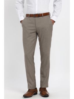 Peter England - Men Beige Textured Formal Trousers