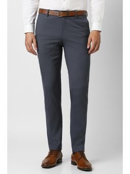 Peter England - Men Navy Blue Textured Formal Trousers