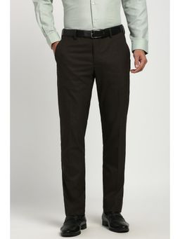 Peter England - Men Brown Textured Formal Trousers