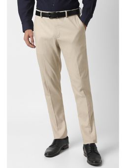 Peter England - Men Beige Textured Formal Trousers