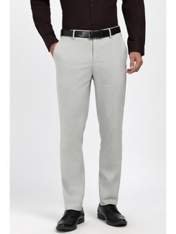 Peter England - Men Grey Textured Formal Trousers