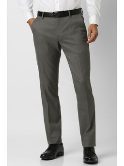 Peter England - Men Grey Textured Formal Trousers