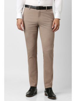Peter England - Men Brown Textured Formal Trousers