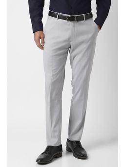 Peter England - Men Grey Solid Formal Trousers