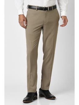 Peter England - Men Khaki Solid Formal Trousers