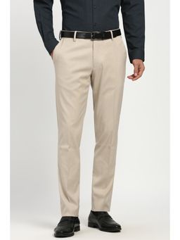 Peter England - Men Beige Solid Formal Trousers
