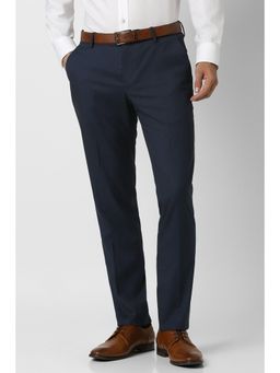 Peter England - Men Navy Blue Textured Formal Trousers