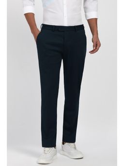 Peter England - Men Navy Blue Textured Formal Trousers