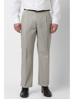 Peter England - Men Grey Solid Formal Trousers