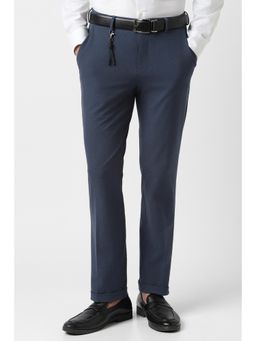 Van Heusen - Men Navy Blue Textured Trousers