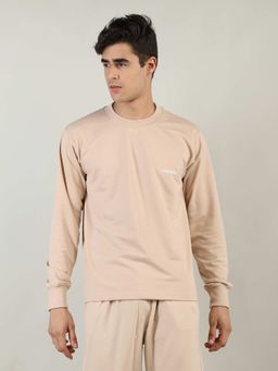 CHKOKKO - Men Beige Terry Cotton Loose Fit Full Sleeves Sweatshirt