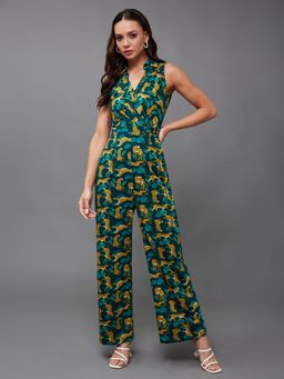 Miss Chase - Women's Multi-coloured Square Neck Animal Prints Galore Cotton Jumpsuit