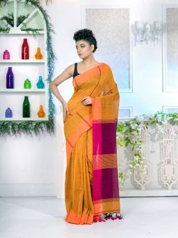 CHARUKRITI - Mustard Pure Cotton Handwoven Soft Saree with Unstitched Blouse