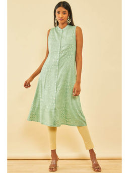 Soch - Green Rayon Printed Kurta with Unstitched Sleeves (Set of 2)