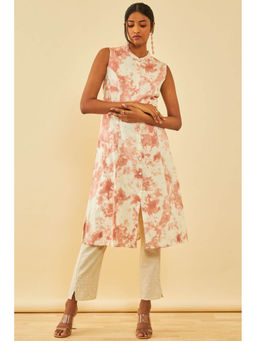 Soch - Peach Rayon Tie & Dye Print Kurta with Unstitched Sleeves (Set of 2)