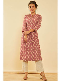 Soch - Peach Rayon Floral Print Kurta