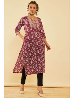 Soch - Wine Cotton Printed Kurta