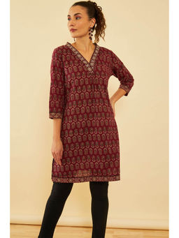 Soch - Maroon Cotton Floral Print Kurti