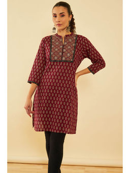 Soch - Maroon Cotton Floral Print Kurti