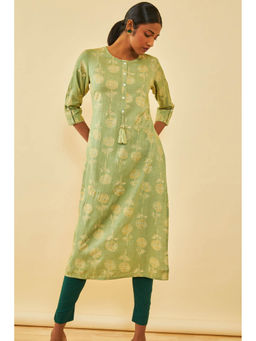 Soch - Green Rayon Floral Print Kurta