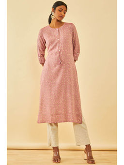 Soch - Pink Rayon Floral Print Kurta