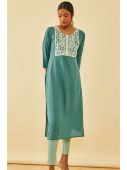 Soch - Teal Rayon Embroidered Kurta