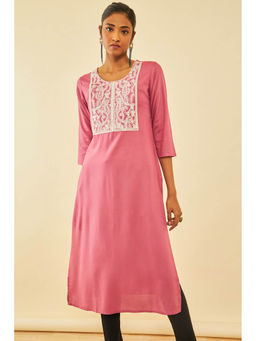Soch - Pink Rayon Embroidered Kurta