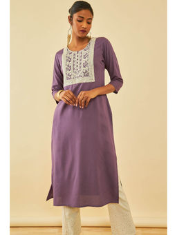 Soch - Purple Rayon Embroidered Kurta