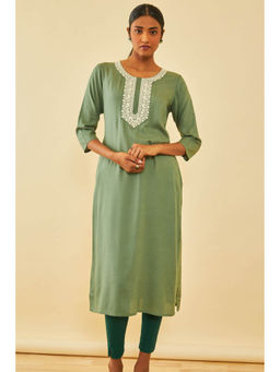 Soch - Green Rayon Embroidered Kurta
