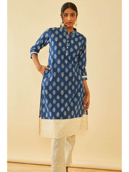 Soch - Indigo Cotton Floral Print Kurta