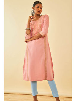 Soch - Peach Rayon Printed Kurta