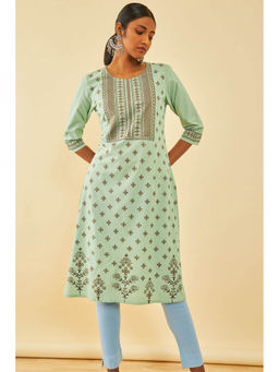 Soch - Green Rayon Printed Kurta