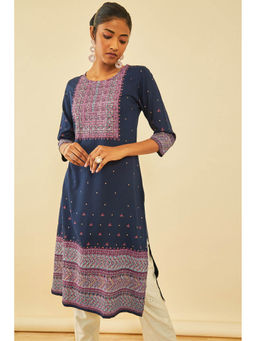 Soch - Navy Blue Rayon Embellished Kurta