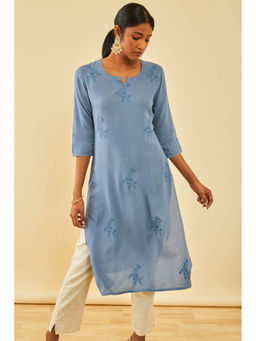 Soch - Blue Rayon Embroidered Kurta