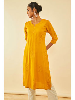Soch - Mustard Rayon Embroidered Kurta
