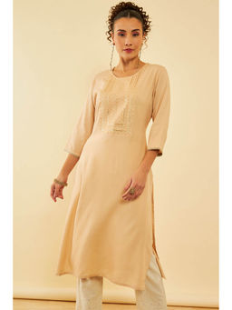 Soch - Beige Rayon Embroidered Kurta