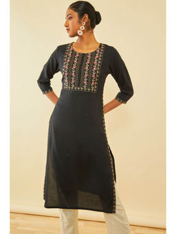 Soch - Black Rayon Embroidered Kurta