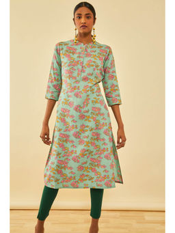 Soch - Green Cotton Floral Print Kurta