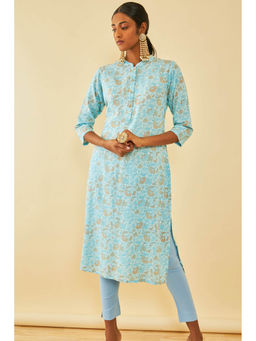 Soch - Blue Cotton Printed Kurta